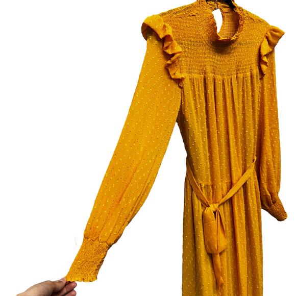 NWT English Factory Yellow Long Sleeve Swiss Dot Smocked Maxi Dress Womens Small - Picture 4 of 10